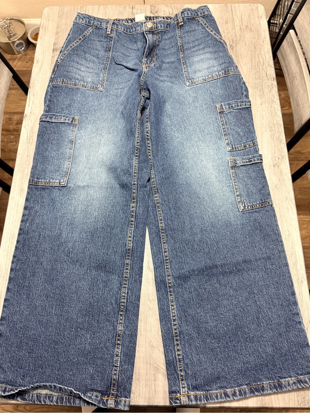 No Boundaries Blue Wide-Leg Cargo Jeans
